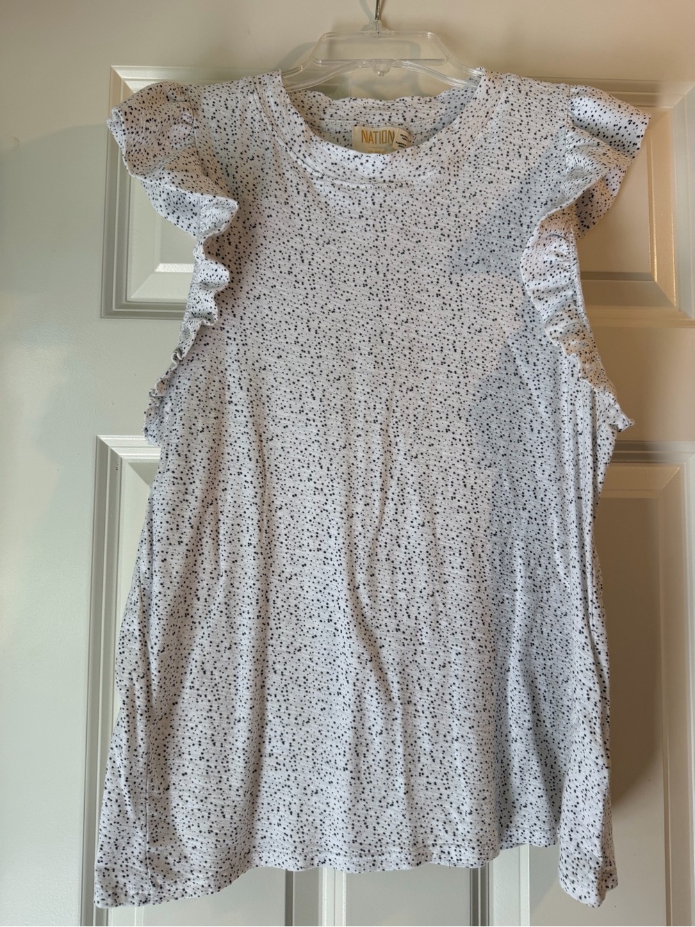 Nation White Speckled Ruffle Sleeve Top